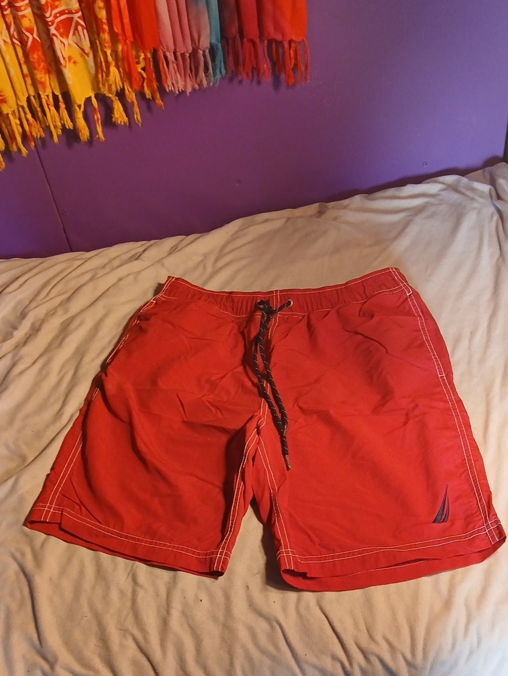 Men's S Red Nautica Swim Board Shorts with Drawstring